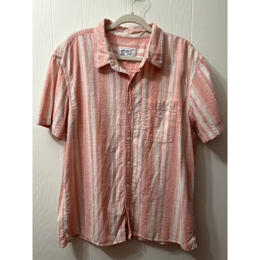 American Eagle XXL Men’s Beach/Paradise  Peach Striped Cotton Short Sleeve Shirt